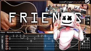 Marshmello amp Anne Marie  FRIENDS  Fingerstyle Guitar Cover  TAB Tutorial and Chord [upl. by Vasyuta]