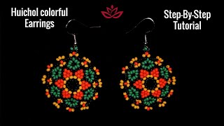 Huichol Style Flower Earrings  Tutorial How to make huichol earrings [upl. by Halihs209]