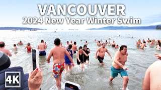 4K Vancouver New Years Day Walk from English Bay Beach to Yaletown Polar Bear Swim 2024 Canada [upl. by Dal]