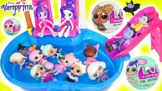 LOL Surprise Dolls Lil Sisters at Barbie Pool find Glitter Surprises [upl. by Gnuhp]