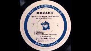 MOZART Quintette Pour Clarinette En La Majeur K 581  Fransois Etienne Cralinet [upl. by Burdelle]