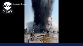 Video shows tourists flee as Yellowstone geyser erupts [upl. by Hepza300]