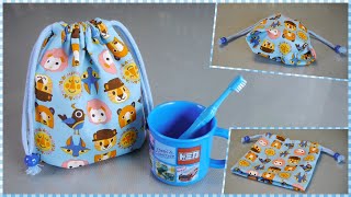 コップ袋の作り方（折りマチ付き巾着）【入園準備】How to make a drawstring bag [upl. by Nagad724]