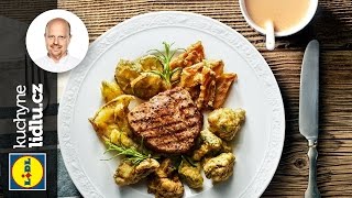 Grilovaný steak s bylinkami a pepřovou omáčkou  Roman Paulus  RECEPTY KUCHYNE LIDLU [upl. by Ahslek503]