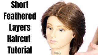 Short Feathered Layers Haircut Tutorial  TheSalonGuy [upl. by Annaerda]