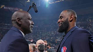 Michael Jordan Peformance at 2022 NBA All Star Game  Greets LeBron Luka and Trash Talks Magic [upl. by Eirameinna]