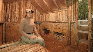 Building Underground Warm Log Cabin Bushcraft Shelter For The Winter Clay Fireplace [upl. by Clary]