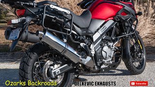 2019 Suzuki VStrom 650XT Gets a Delkevic Muffler Installed [upl. by Allenotna830]