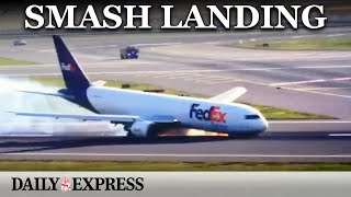 Horrifying moment Boeing plane smashes into runway after landing gear failed [upl. by Arbmahs]