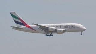 Airbus A380 at Schiphol Amsterdam first commercial Emirates Airbus A380 at Schiphol HD 01082012 [upl. by Aihsemat979]