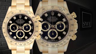 Rolex Daytona Yellow Gold Black Diamond Dial Watch 16528  SwissWatchExpo 1 Minute Watch Review [upl. by Pinette]