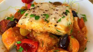 Baked Mediterranean Halibut  Easy and Healthy Fish Recipes [upl. by Aisilef]