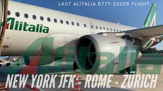 Trip Report  Last Alitalia Flagship B777 service  JFK  FCO  ZRH  Alitalia Business Class  B777 [upl. by Ianahs]