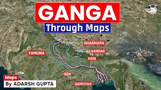 Ganga River System Through Map  Tributaries of Ganga  UPSC Prelims amp Mains [upl. by Sperling721]