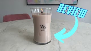 One Minute Review WoodWick Large Hourglass Candle Vanilla amp Sea Salt Light Brown [upl. by Alor468]