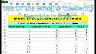 Quotient amp Mod Formula in Excel  Math amp Trig in Excel [upl. by Lonni]