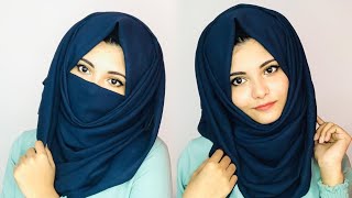 Simple hijab style with mask  easy niqab tutorial [upl. by Dnomse]