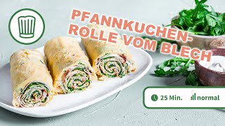 Pfannkuchenrolle vom Blech mit Rucola und Kochschinken  Chefkoch [upl. by Cacka517]