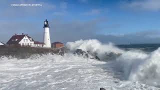 Powerful waves cause damage at historic lighthouse in Maine [upl. by Garrick702]