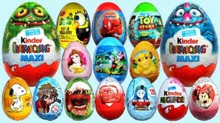 20 Surprise Eggs Kinder Surprise MAXI Mickey Mouse Cars 2 Minnie Mouse Spongebob [upl. by Notsecnirp]