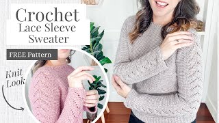 Crochet Along and Create a Beautiful Lace Sleeve Sweater Lace Sleeve Crochet Sweater Video Tutorial [upl. by Alicirp638]