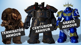 Astartes Armour Comparison Terminator vs Centurion vs Aggressor Gravis Warhammer 40K [upl. by Aiuqal750]