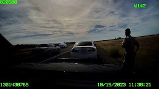 CHP dashcam video shows man shooting at CHP officer stealing and crashing patrol car [upl. by Cristiano71]