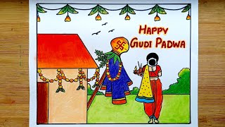 Happy Gudi Padwa Drawing Gudi Padwa Festival Drawing Gudi Padwa Drawing Easy Steps [upl. by Maia]