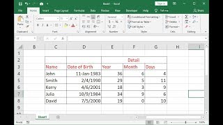 How to Calculate Age from Date of Birth in MS Excel Year Month Day [upl. by Airahs]