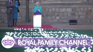 Queen Ignites Windsor Castle Jubilee Beacon [upl. by Hpeseoj]