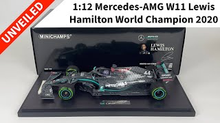 Minichamps 112 MercedesAMG W11 Lewis Hamilton World Champion 2020 Unveiled  Model Universe [upl. by Adalie115]