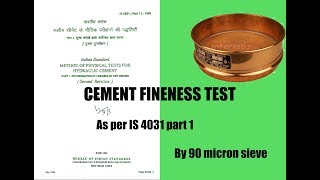 Cement fineness test procedure by sieving 90 micron as per IS 4031 Quality control test for cement [upl. by Munro265]