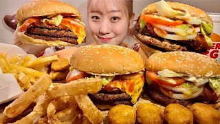 ASMR Burger King Hamburger Onion Ring French Fries【Mukbang Eating Sounds】【English subtitles】 [upl. by Gilmore]