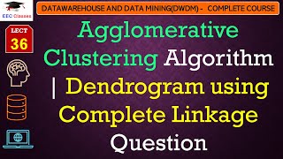 L36 Agglomerative Clustering Algorithm  Dendrogram using Complete Linkage Question  Data Mining [upl. by Alleoj]