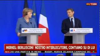 La Merkel e Sarkozy ridono di Berlusconi 231011 [upl. by Divaj]