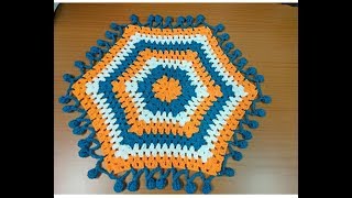 शिका हा षटकोनी रुमाल विणायलाDiy crochet thalposhrumal tablemat  ताटावरचे विणकाम granny hexagaon [upl. by Ramberg]