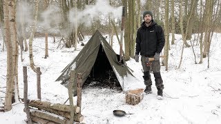 3 Day Solo Winter Snow Camp  Bushcraft Canvas Tent Woodstove Bowdrill [upl. by Reed]