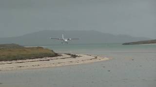 Landing in Barra on the beach  two missed approaches  FlyBe de Havilland Canada DHC6 Twin Otter [upl. by Shiekh255]