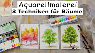 AliceART  Aquarell Kurs 5 für Anfänger  3 Techniken für Bäume  Aquarell malen lernen watercolor [upl. by Assila699]