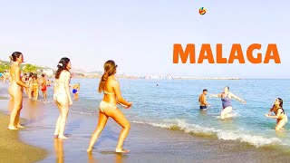 Malaga City Spain Beach Walk Playa La Malagueta Summer Costa del Sol 4K [upl. by Cathie]