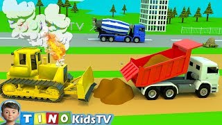 Construction Trucks for Kids Bulldozer Overheat Trouble  Airplane Runway Construction for Children [upl. by Karol]