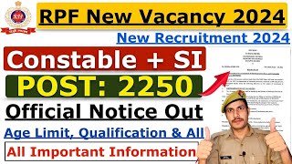 RPF New Vacancy 2024  RPF SI New Vacancy 2024  RPF Constable Vacancy 2024  Notification Apply [upl. by Torry968]