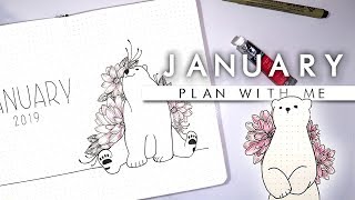 PLAN WITH ME  January 2019 Polar Bear Theme Bullet JournalPlanner Setup [upl. by Irbmac]