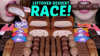 ASMR LEFTOVER DESSERT RACE NUTELLA MINI MILKA FERRERO EGGS CHOCOALTE MOUSSE CAKES KINDER 먹방 [upl. by Darra]