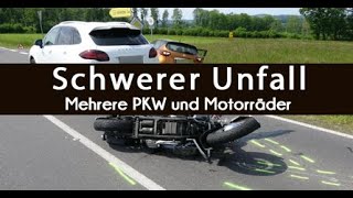 Schwerer Unfall zwischen mehreren PKW und 2 Motorrädern  Polizei Neuwied  B414  Sörth  AK [upl. by Khalid]