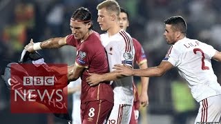 Serbia Albania match abandoned after drone sparks clashes  BBC News [upl. by Ettevol552]