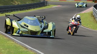 Honda RC213V MotoGP 2020 Marc Márquez vs Lamborghini V12 Vision GT 2020 at Nordschleife  Camtool [upl. by Siroled630]