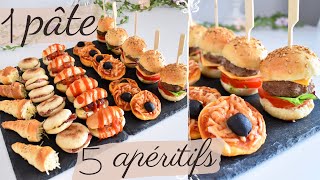 5 APÉRITIFS FACILE et ÉCO avec 1 SEULE PÂTE  💯Recette Plateau salé  buffet dinatoire 🍔🌭 [upl. by Eleahcim]