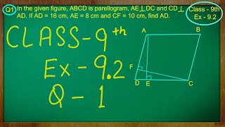 Class 9th  Ex  92 Qno  1  Areas of Parallelograms and Triangles  CBSE NCERT [upl. by Kore]