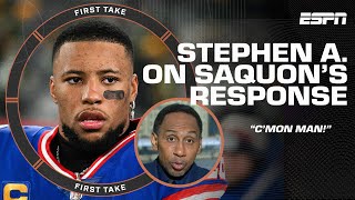 CMON MAN 🗣️ Stephen A PUMPS THE BRAKES on Saquon Barkley responding to Tiki Barber  First Take [upl. by Ielirol]